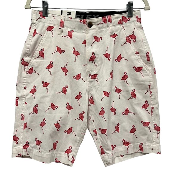 Plugg Stretch Flat Front Flamingo Shorts, NWT, White Pink, 29 - Picture 1 of 7